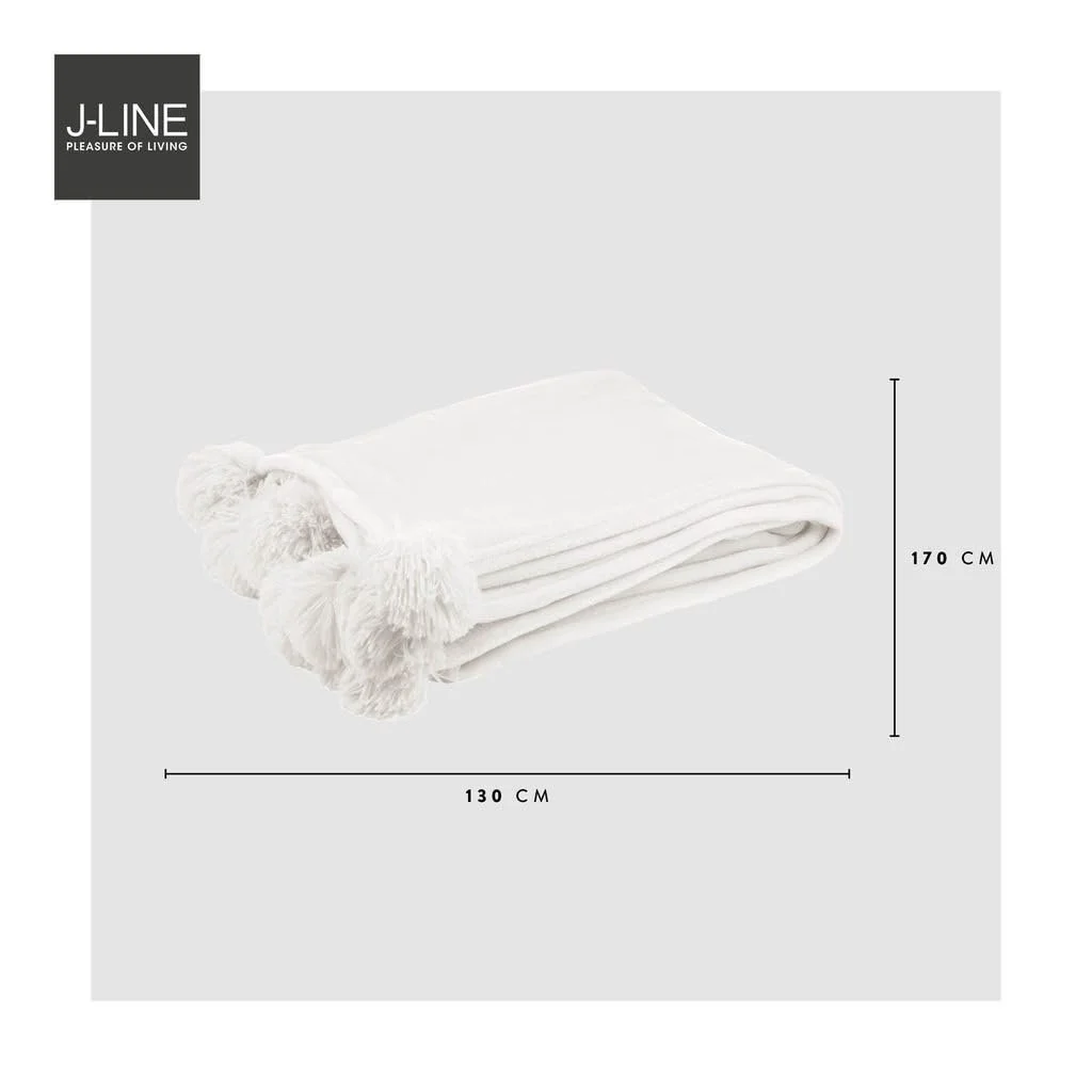 Плед J-Line Pompom - Поліестер - Білий, фото №4