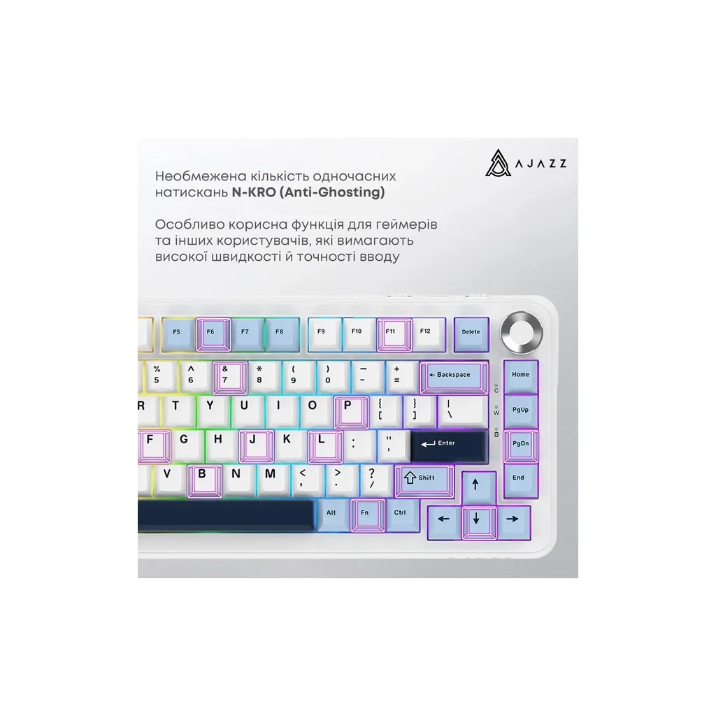 Клавиатура Ajazz AK820 MAX PLUS Daydream Switch RGB Wireless/Bluetooth/USB White (AK820MAX-DD-BWD), фото №10 Клавиатура Ajazz AK820 MAX PLUS Daydream Switch RGB Wireless/Bluetooth/USB White (AK820MAX-DD-BWD), фото №10