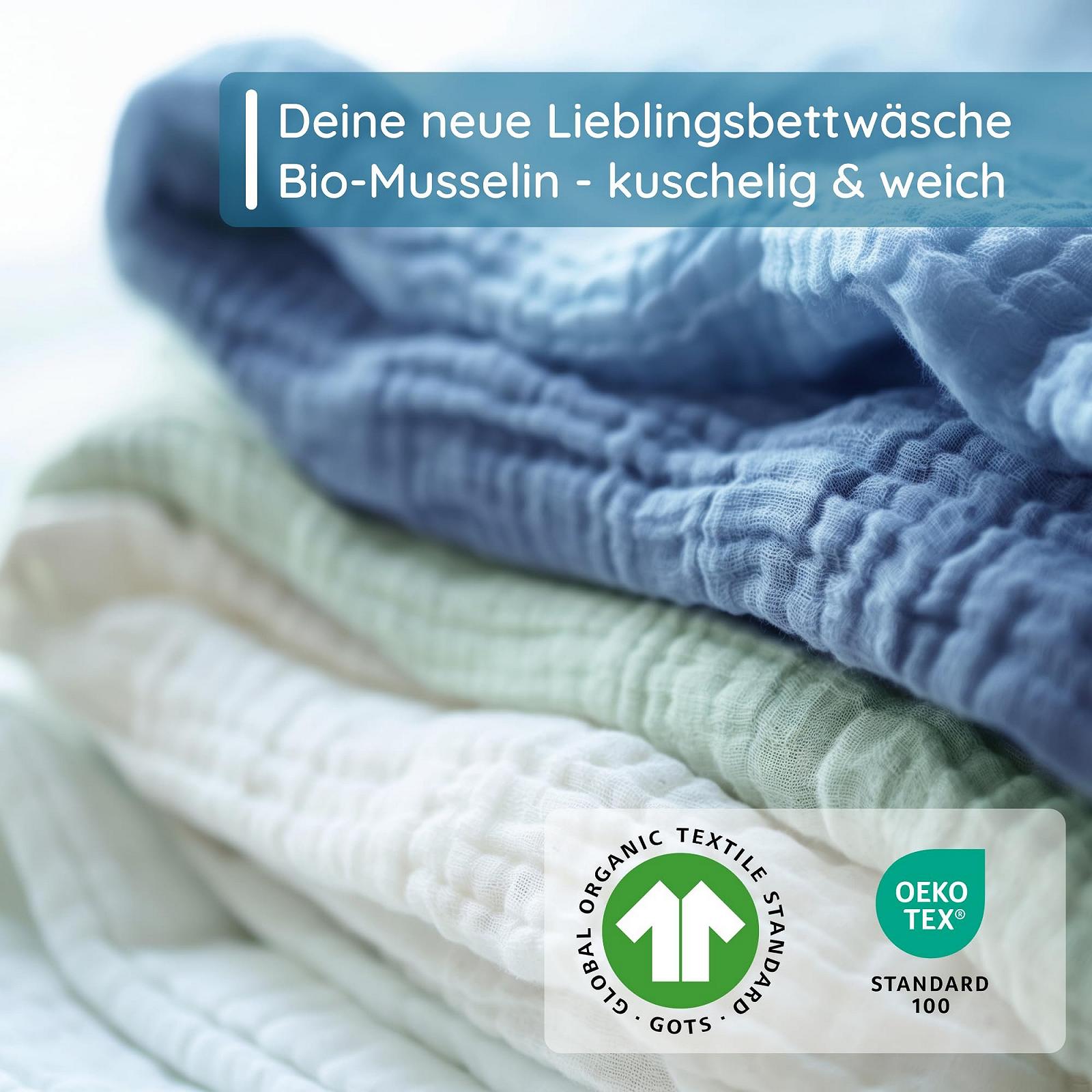 Постільна білизна Muslin Pure Shores 135 x 200 см органічна, комплект, 100% бавовна, з блискавкою, 1 наволочка 80 x 80 см, Tidal Blue, фото №2