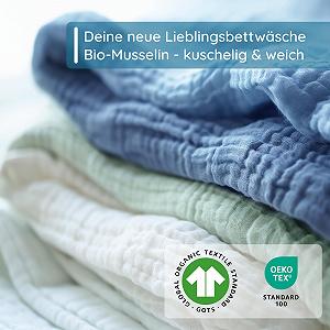 Постільна білизна Muslin Pure Shores 135 x 200 см органічна, комплект, 100% бавовна, з блискавкою, 1 наволочка 80 x 80 см, Tidal Blue synthetic.ua - Фото 1