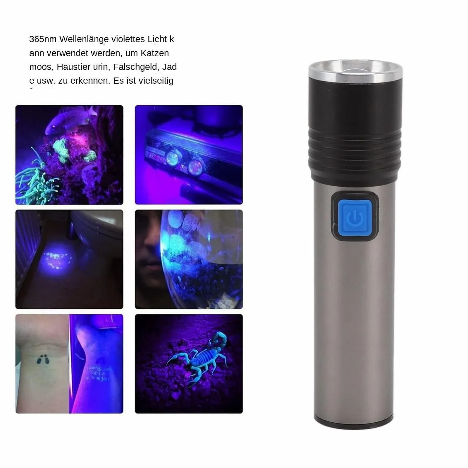 Ультрафіолетовий ліхтарик 365nm Телескопічний зум, фото №5 Ультрафіолетовий ліхтарик 365nm Телескопічний зум, фото №5