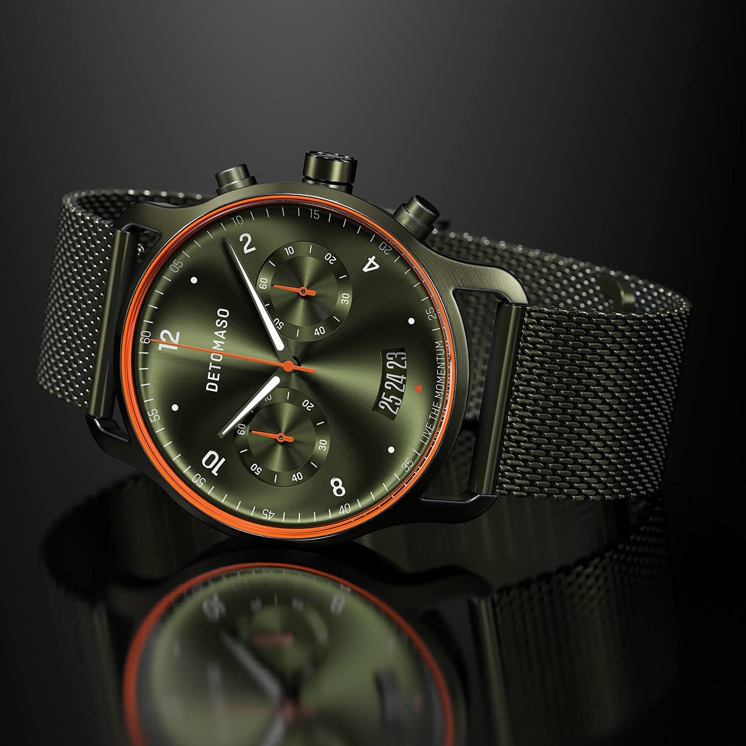 Чоловічий годинник аналоговий кварцовий DeTomaso Sorpassso Velocita Olive Orange, оливковий, фото №2