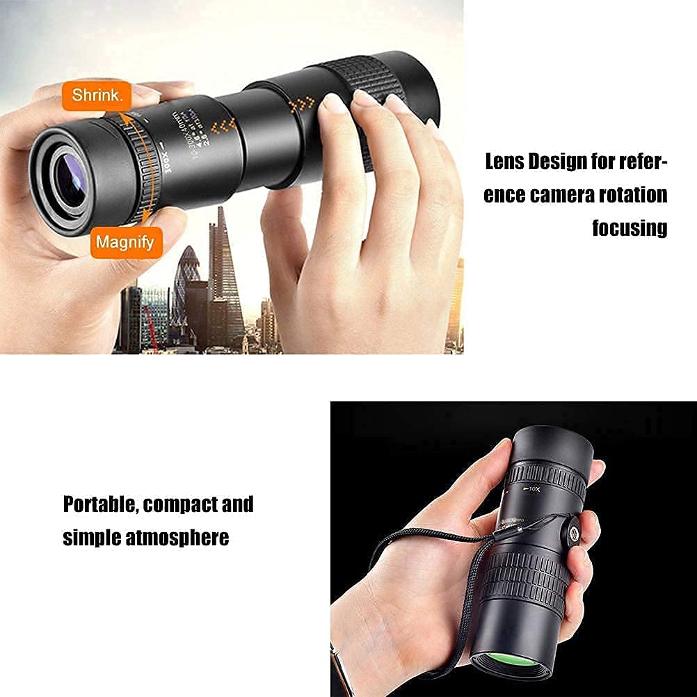 Монокуляр WANWEN 4K 10-300x40mm Super Telephoto Zoom Телескоп з кріпленням для смартфона та штативом Чорний, фото №5