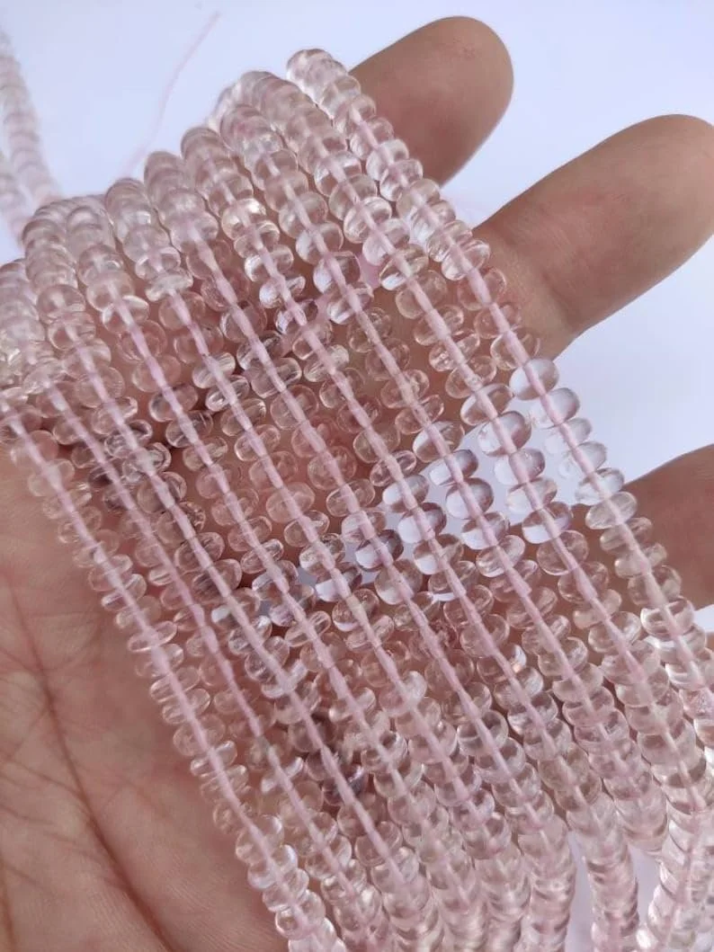 Бусины круглые гладкие из натурального морганита 4-6 мм, длина нити 40 см, розовый цвет, фото №2
