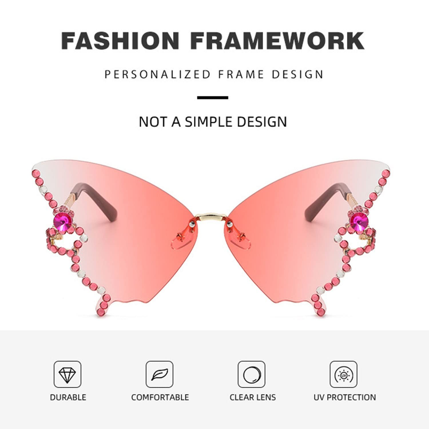 Сонцезахисні окуляри LAKEMON Метелик, без оправи, градієнтні, з діамантами, для пляжу, літні, фото №3