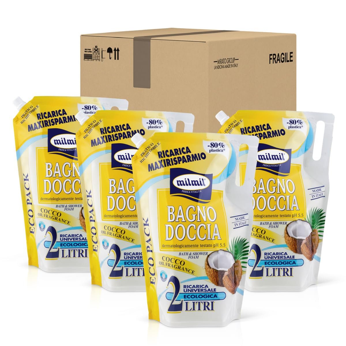 Гель для душу (рефіл) Milmil Coconut Oil з ароматом кокосової олії 4 x 2000 мл, фото №1 Гель для душу (рефіл) Milmil Coconut Oil з ароматом кокосової олії 4 x 2000 мл, фото №1