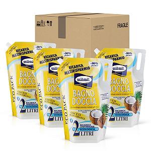 Гель для душу (рефіл) Milmil Coconut Oil з ароматом кокосової олії 4 x 2000 мл - Фото 1