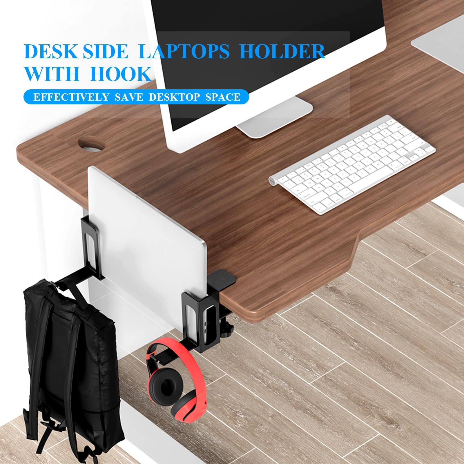 Органайзер для ноутбука на стол с боковым креплением (2 шт. в упаковке) Generic, металлический держатель для ноутбука, регулируемый, без сверления, черный, фото №2