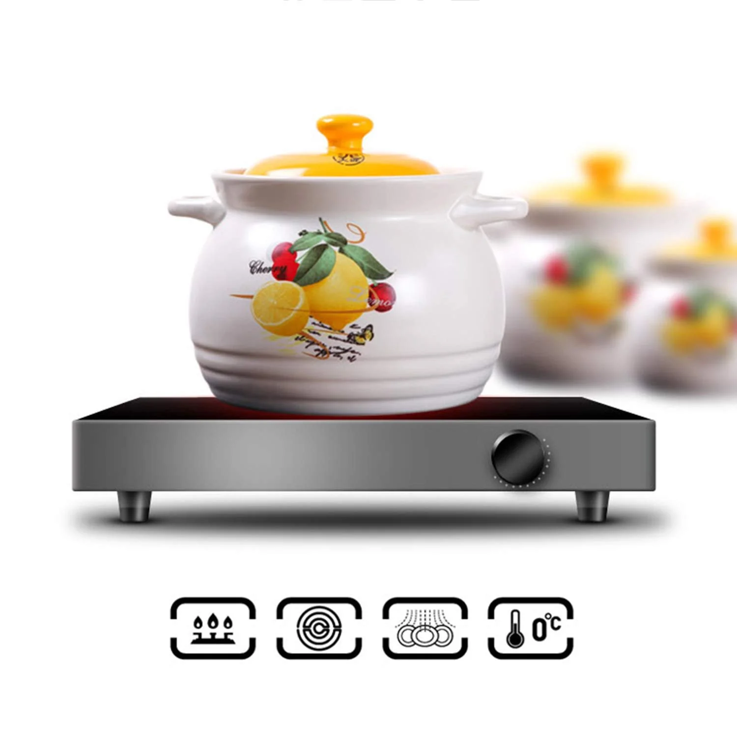 Каструля AIBAB керамічна жаростійка 4600 мл, глазурована, для відкритого вогню, біла лимон, фото №4 Каструля AIBAB керамічна жаростійка 4600 мл, глазурована, для відкритого вогню, біла лимон, фото №4