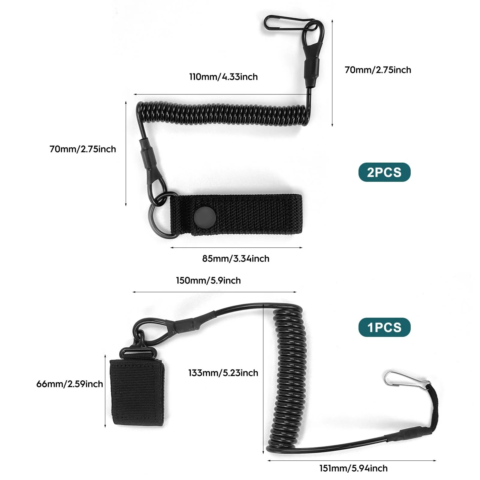 Брелок Paracord тактичний спіральний з карабіном чорний, Набір 3 шт., фото №2