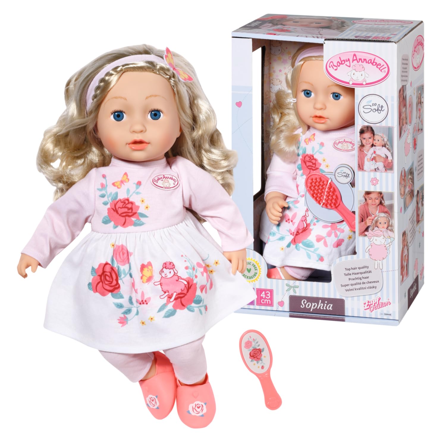 Кукла Zapf Creation Baby Annabell Sophia 43 см мягкая с длинными светлыми волосами розовый, фото №1