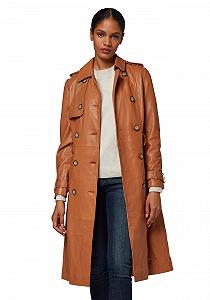 Шкіряне пальто Flora Slim Fit з поясом зі шкіри ягняти преміумкласу - Фото 1