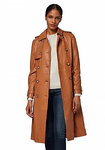 Шкіряне пальто Flora Slim Fit з поясом зі шкіри ягняти преміумкласу - Фото 1