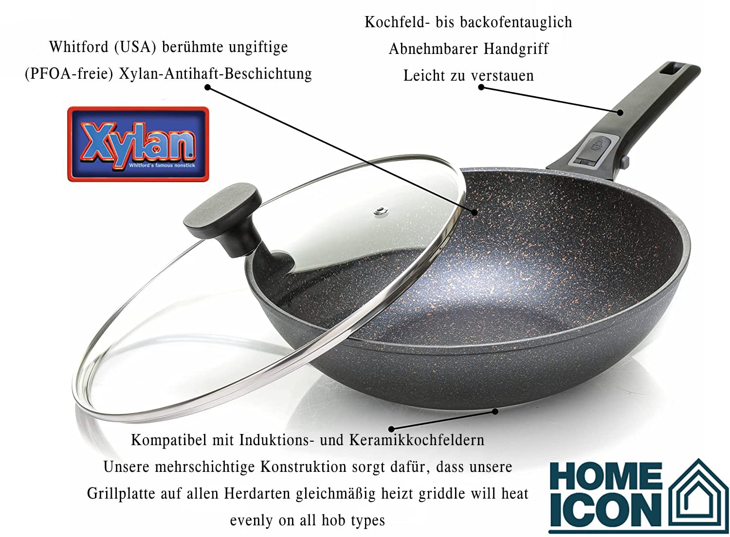 Вок Home Icon Non-Stick Copper Granite Lid 28 см, фото №2