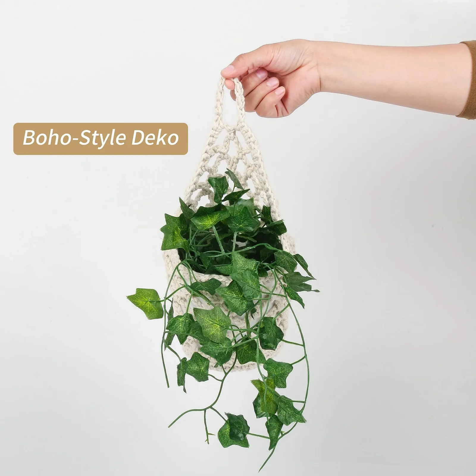 Підвісні кошики макраме 3 штуки Бежеві в стилі бохо, фото №4