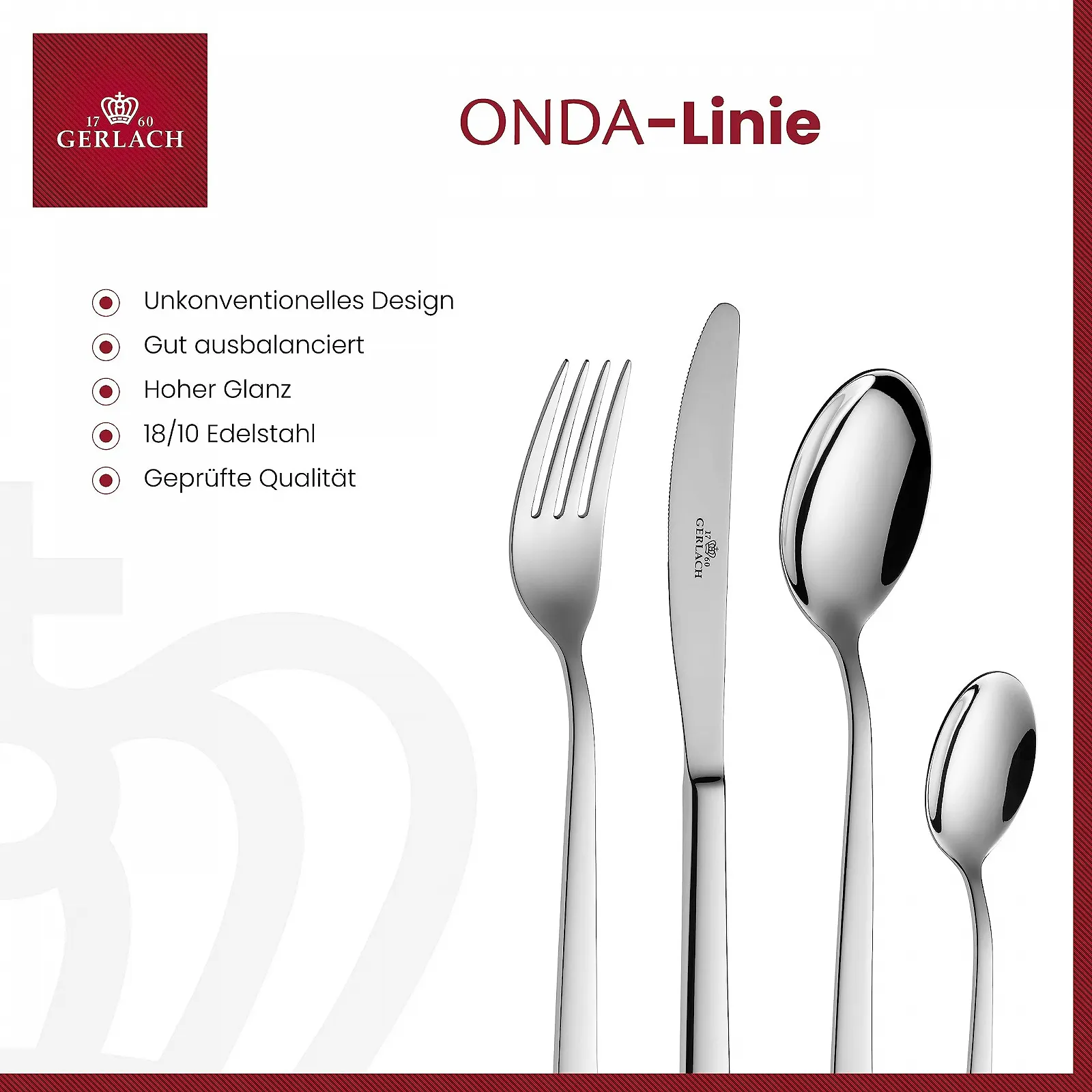 Набір столових приборів Gerlach Onda для 6 осіб, можна мити в посудомийній машині, фото №2 Набір столових приборів Gerlach Onda для 6 осіб, можна мити в посудомийній машині, фото №2