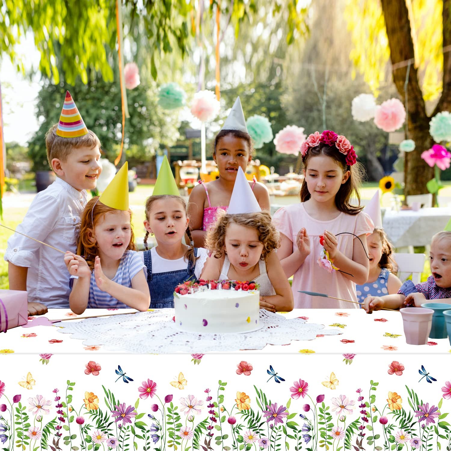 Скатертина одноразова Summer Flowers пластикова квітковий принт 130 х 220 см 4 шт, фото №3