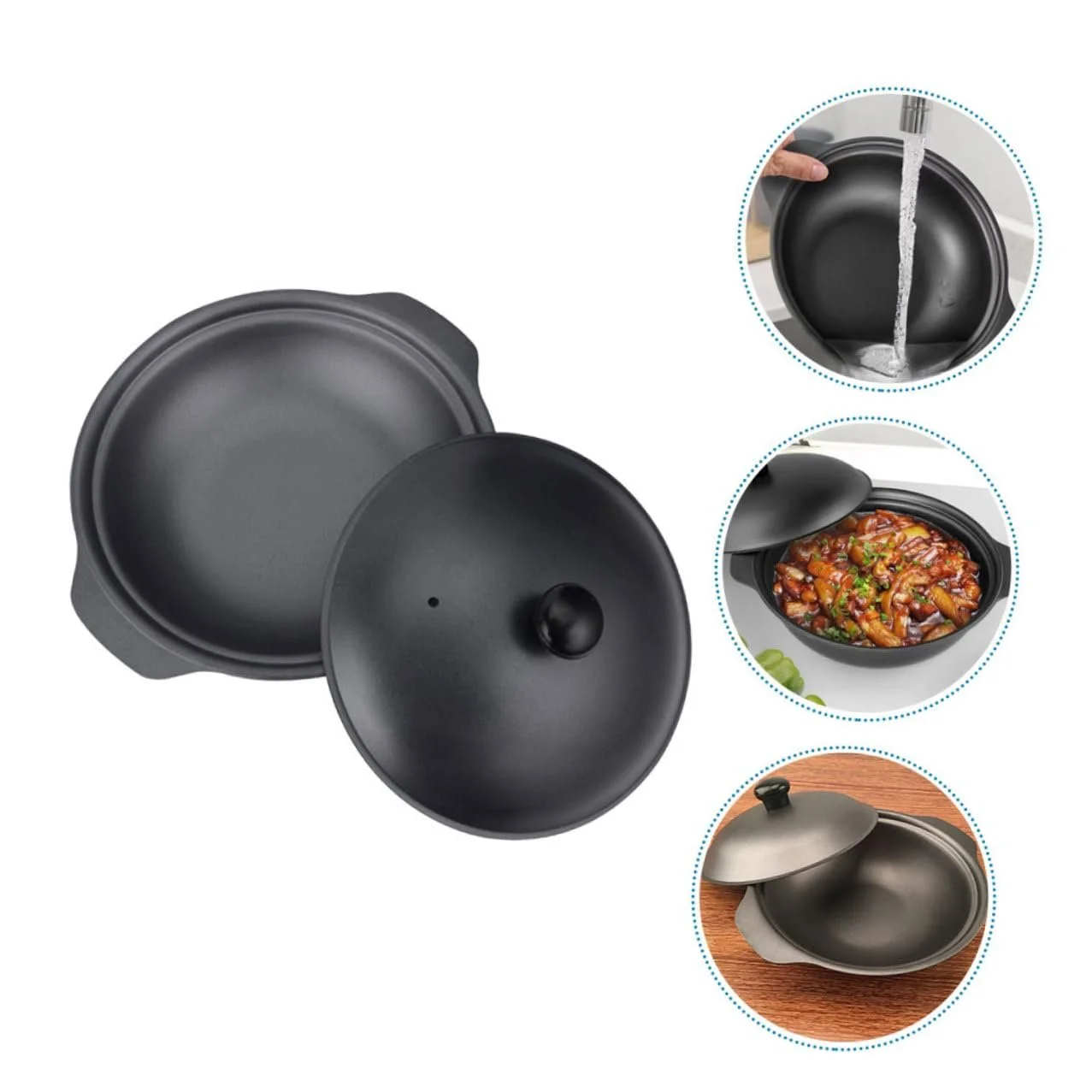 Чавунна каструля з кришкою антипригарна для тушкування та супів, фото №7