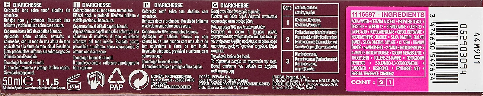 Фарба для волосся L'Oreal Professional Dia Richesse 9.03 Milkshake Gold для унісекс, 50 мл, фото №3 Фарба для волосся L'Oreal Professional Dia Richesse 9.03 Milkshake Gold для унісекс, 50 мл, фото №3