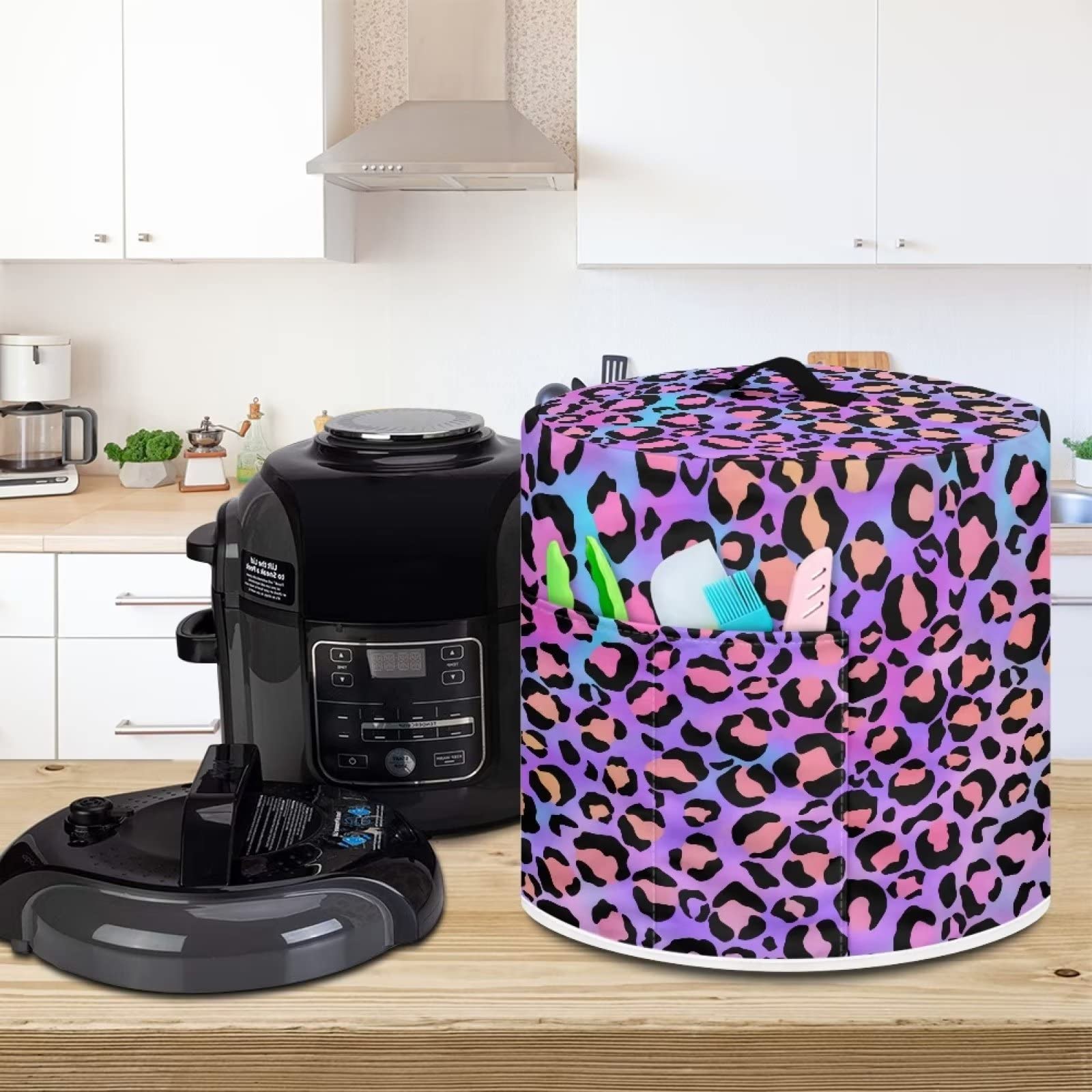 Чехол для плиты ZIATUBLES Purple Leopard Print Slow Cooker с карманом для аксессуаров 3 кварт, фото №3