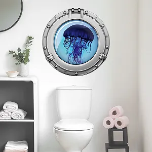 Наклейка на стіну GRAZDesign Ілюмінатор Медуза Морська 30 x 30 см synthetic.ua - Фото 1