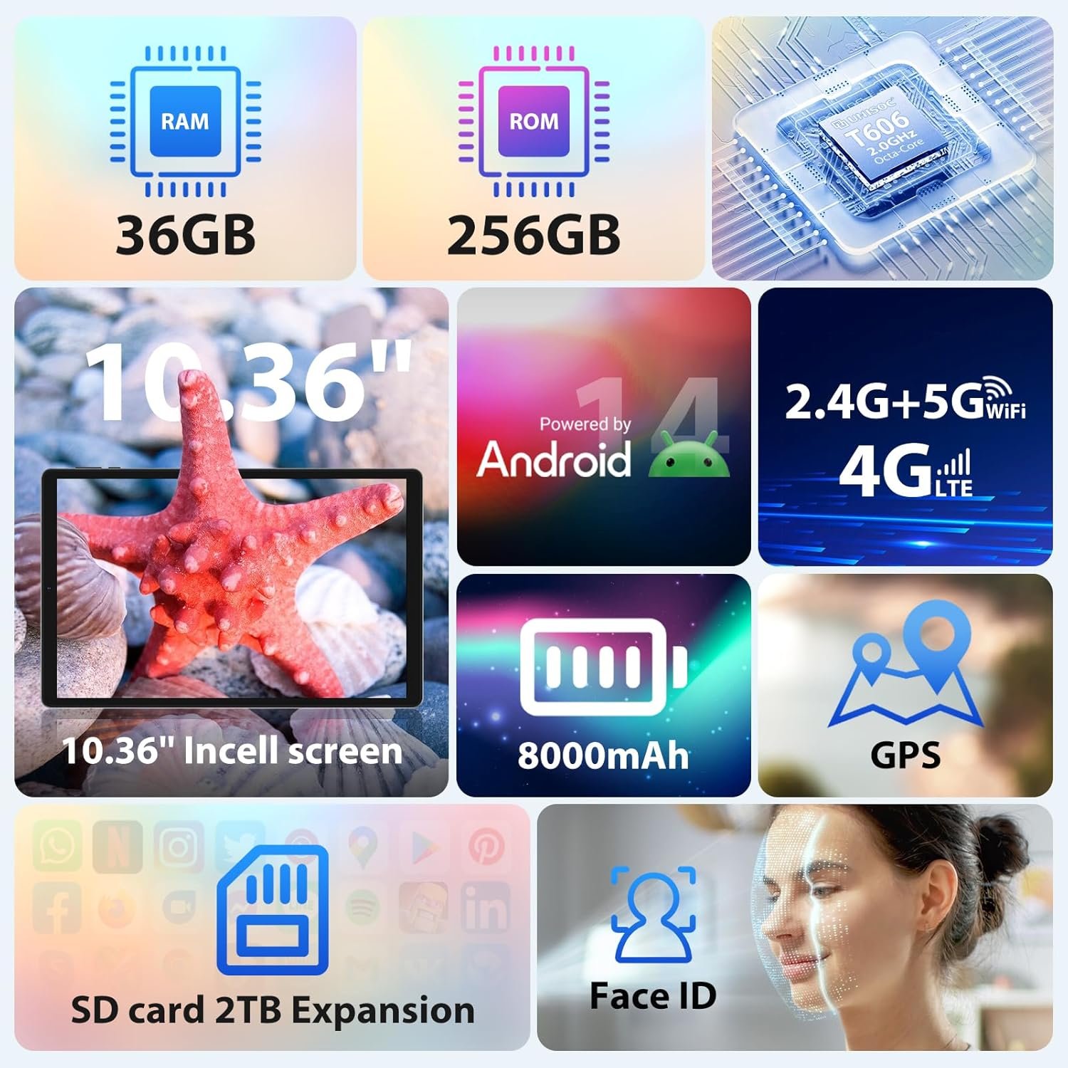 Планшет 10.4" Foruser P107 12+24/256Gb 4G 2-SIM 8 ядер Android 14 8000 mAh Чорний, фото №2