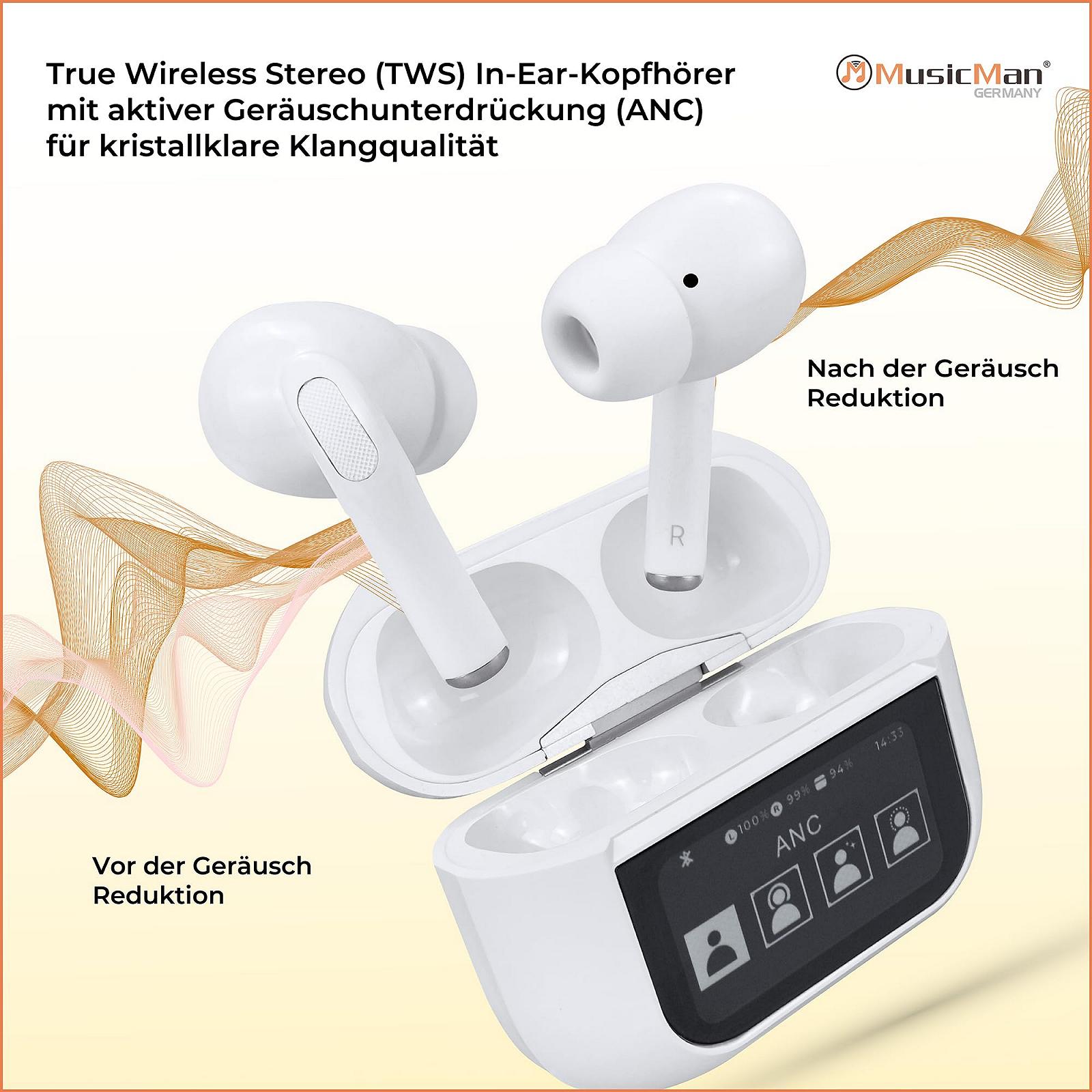 Навушники MusicMan ANC Bluetooth 5.3 Бездротові TWS З сенсорним екраном Футляр для зарядки Type-C до 4 разів З мікрофоном Чорні, фото №4