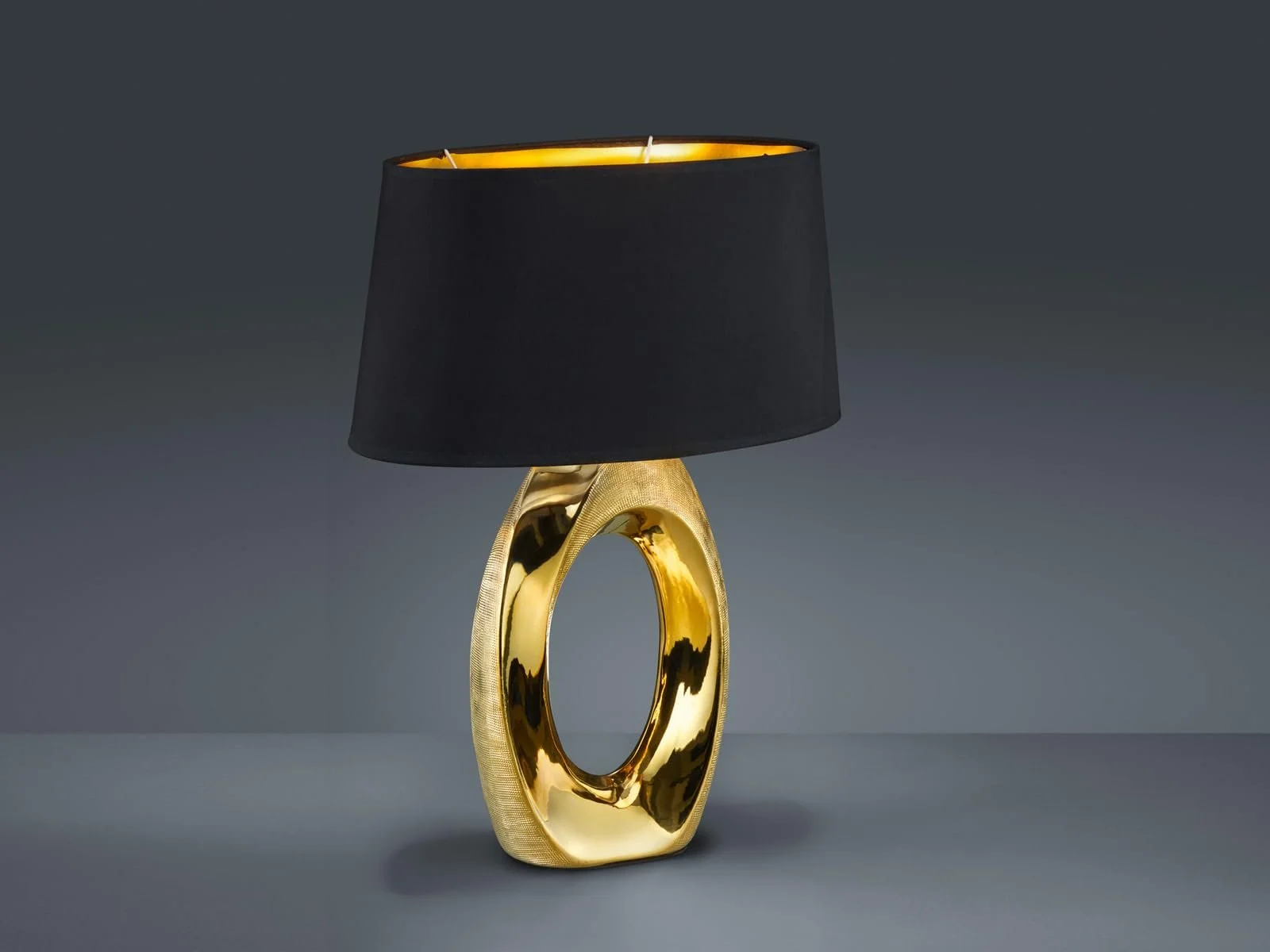 Настільна лампа meineWunschleuchte Велика з овальним тканинним плафоном 52 см Чорний/Золотий, фото №3