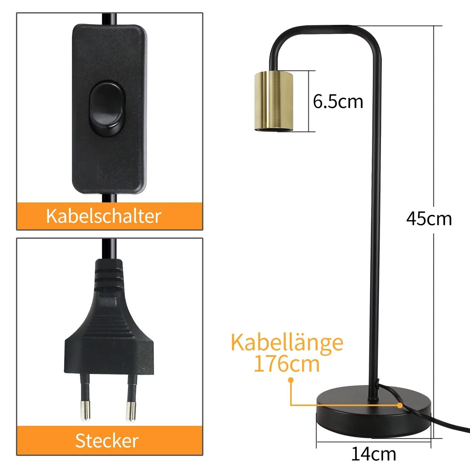 Настільна лампа Vintage Industrial E27 Чорний Золотий, фото №6