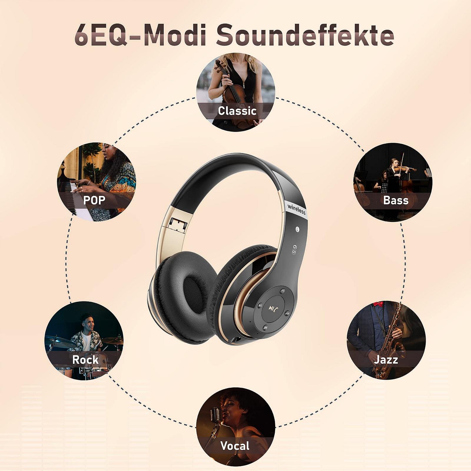 Бездротові навушники Lankey Sound Bluetooth, накладні навушники з 6 режимами еквалайзера, 65 годин роботи бездротових навушників з вбудованим HD-мікрофоном, FM, SD/TF для вулиці, транспорту, подорожей, навчання, фото №4