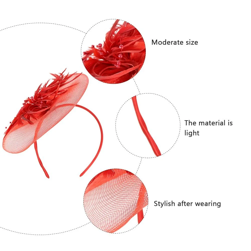 Капелюшок для вечірки ABOOFAN з квітами та пір'ям, елегантний, червоний, фото №4 Капелюшок для вечірки ABOOFAN з квітами та пір'ям, елегантний, червоний, фото №4