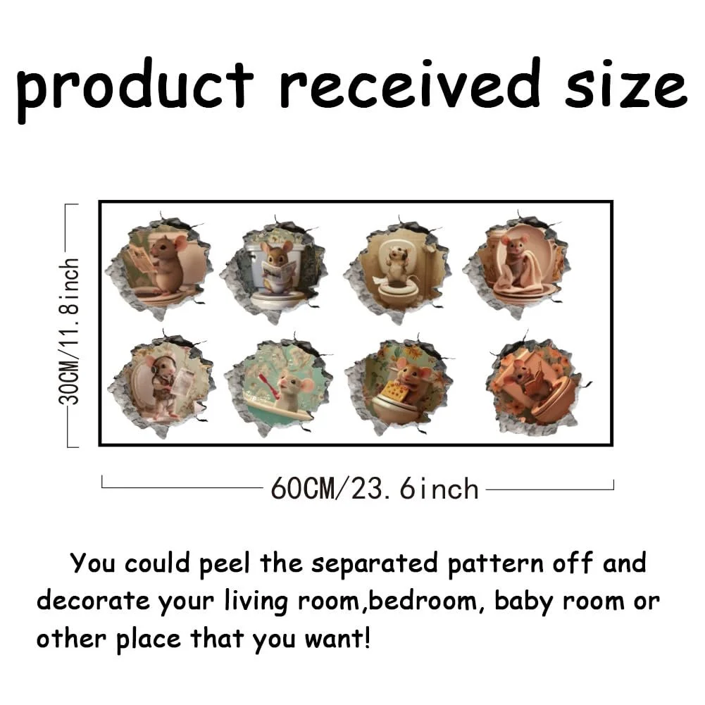 Наклейка на стіну SUPERDANT 3D Rat The Toilet Cracked Mice Vinyl Bathroom Toilet Wall Decoration, фото №2 Наклейка на стіну SUPERDANT 3D Rat The Toilet Cracked Mice Vinyl Bathroom Toilet Wall Decoration, фото №2