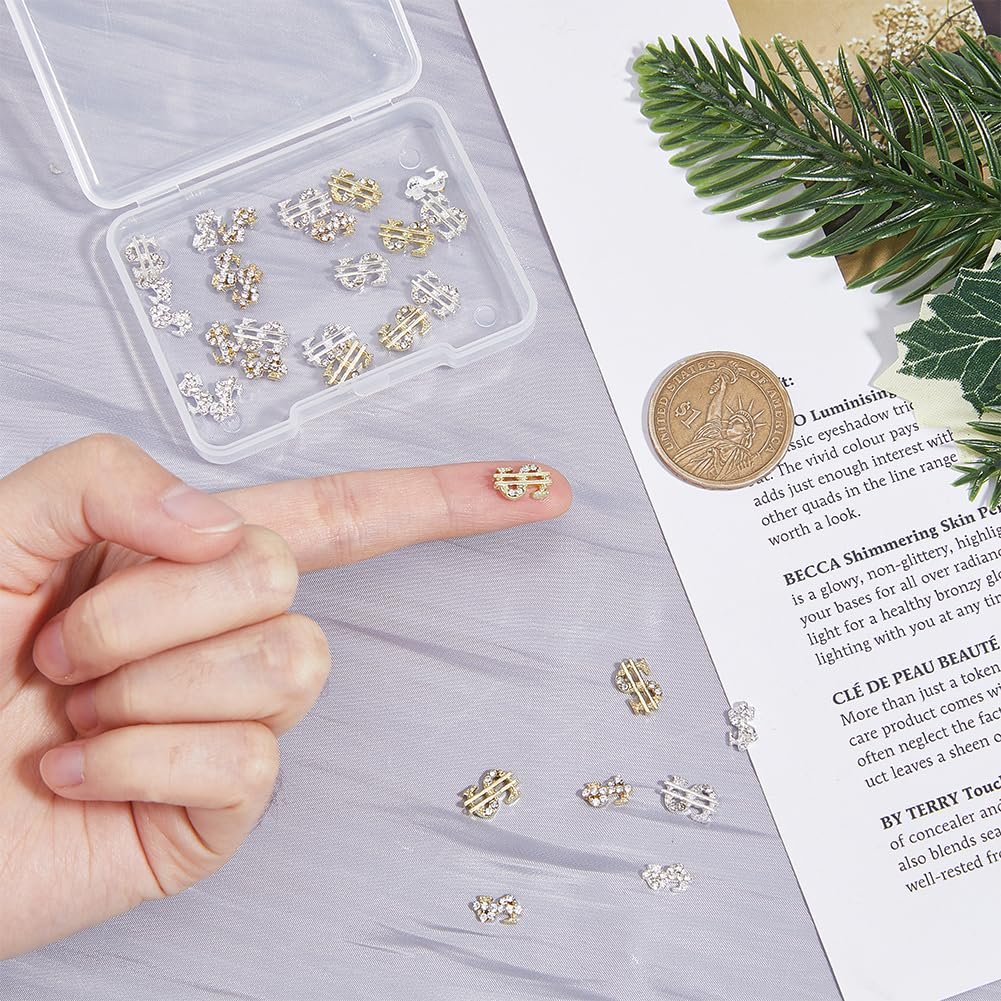 Стразы для ногтей DICOSMETIC, 32 шт, 2 стиля, доллары, золотой и серебряный, фото №3