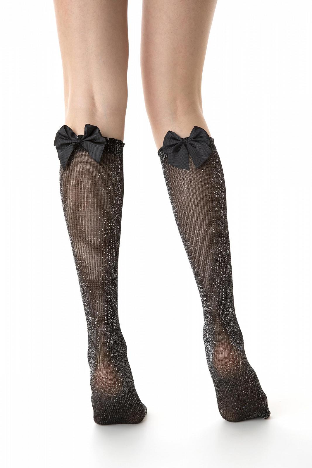 Носки Lurex Micro Fibre с бантом, длинные, полупрозрачные, блестящие носки, 30 ден #1157, фото №1