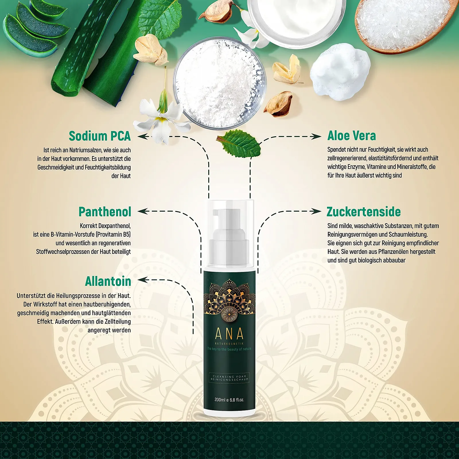 Пінка для вмивання ANA Naturkosmetik М'яка зволожуюча для щоденного вмивання обличчя з алое вера, 200 мл, фото №4