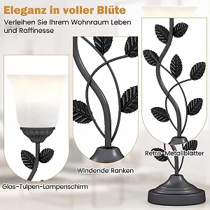 Настільна лампа RELAX4LIFE Flower зі скляним плафоном у формі тюльпана та металевим листям synthetic.ua - Фото 1