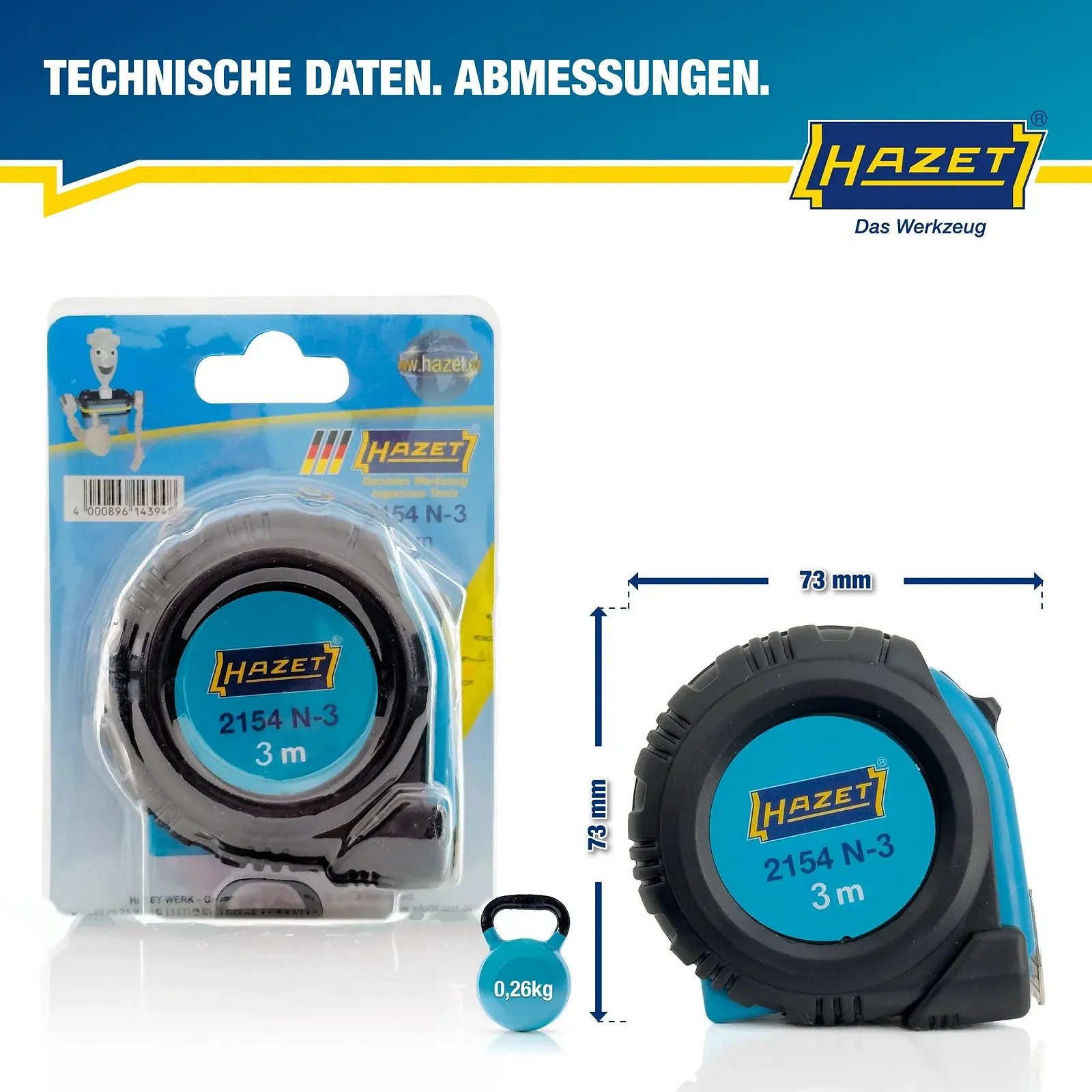 Рулетка HAZET 2154N-3 3000 мм - Різнобарвна, фото №6
