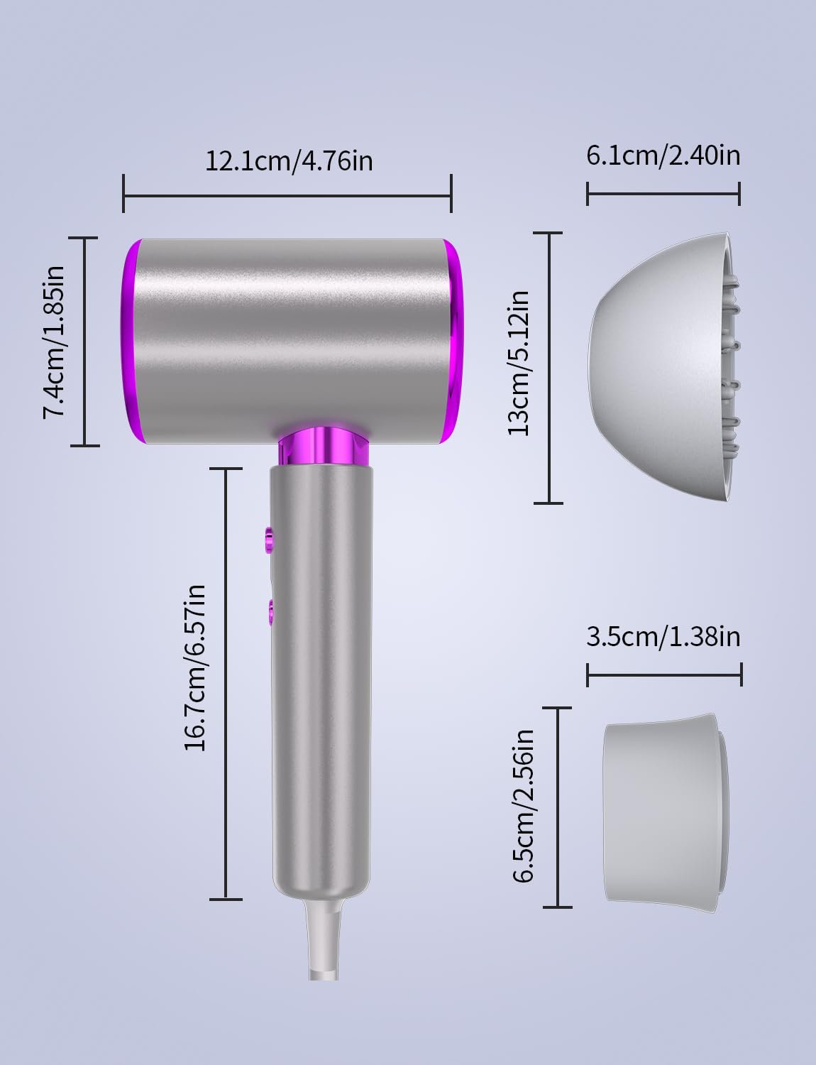 Фен DMTIVMG Ion, 2400 Вт, с кнопкой холодного/горячего воздуха, 3 температуры и 2 скорости, диффузор и концентратор, термостатический, фото №8