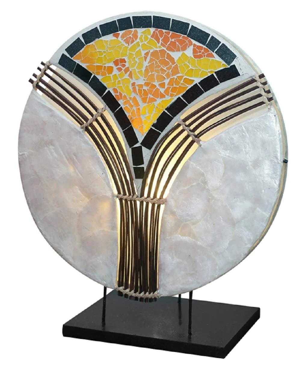 Настольная лампа Small Foot Eliano декоративная круглая из натуральных материалов с дисками капиз и мозаикой 30 или 40 см, фото №1