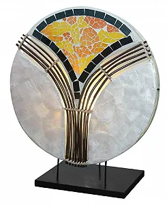 Настольная лампа Small Foot Eliano декоративная круглая из натуральных материалов с дисками капиз и мозаикой 30 или 40 см - Фото 1