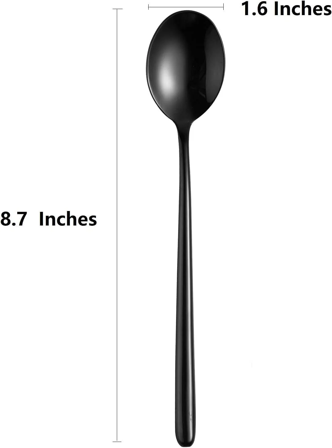 Ложка для супу з довгою ручкою Korean, сталева, набір 4 шт, 21.6 x 3.8 см, чорний, фото №2
