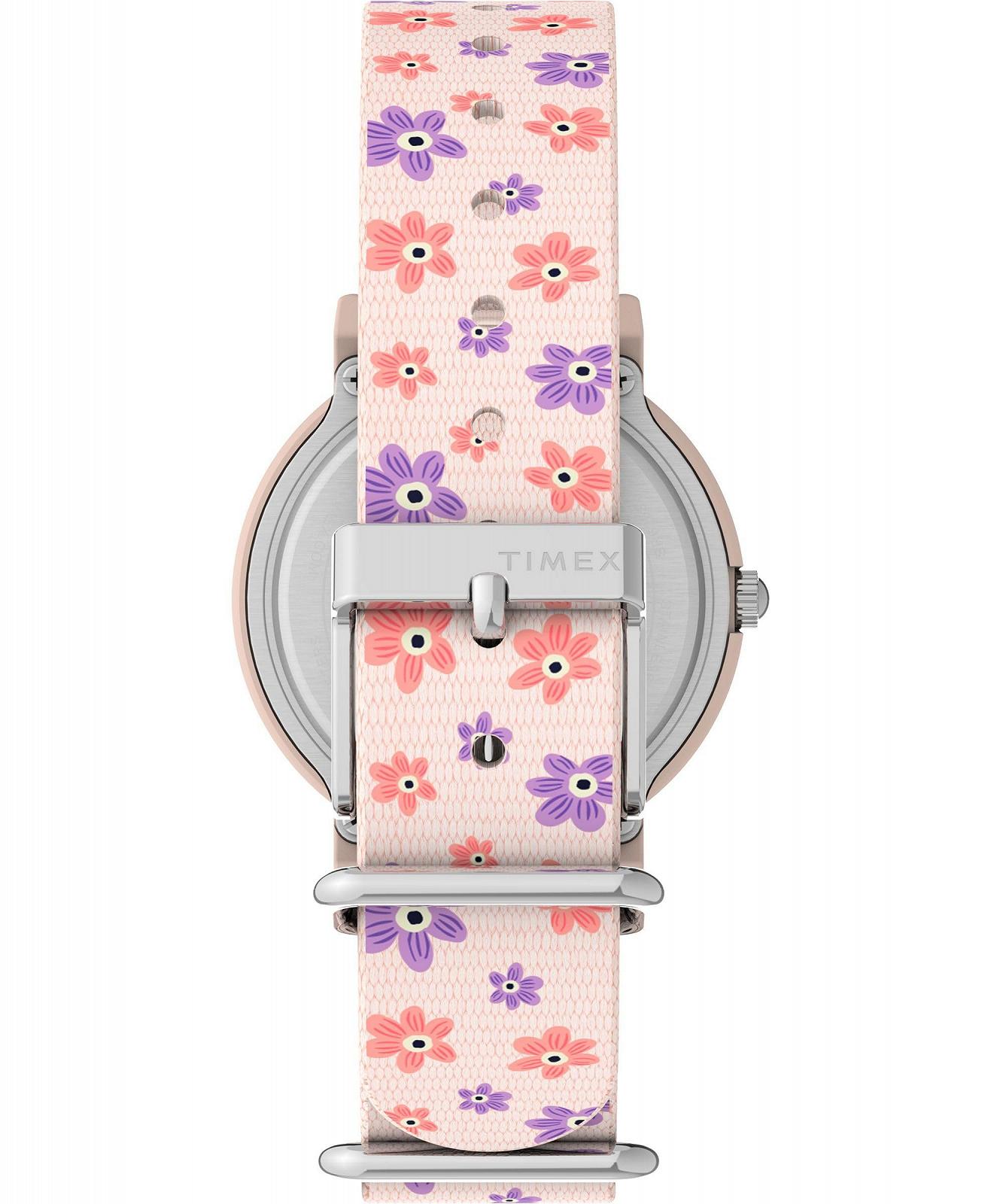 Унісекс годинник Timex Peanuts Floral 34 мм - Рожевий тканинний ремінець, білий циферблат, рожевий корпус, фото №3