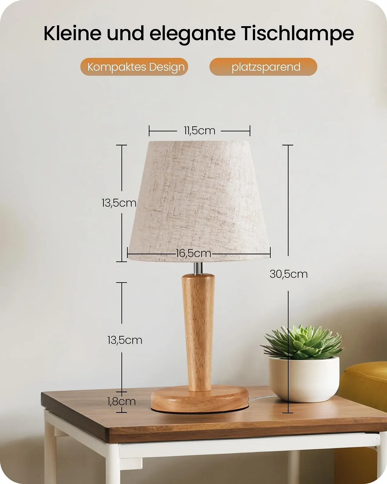 Настільна лампа ZME13TLDP205 з дерев'яною основою та лляним абажуром E27 Комплект 2 шт. Бежева, фото №6