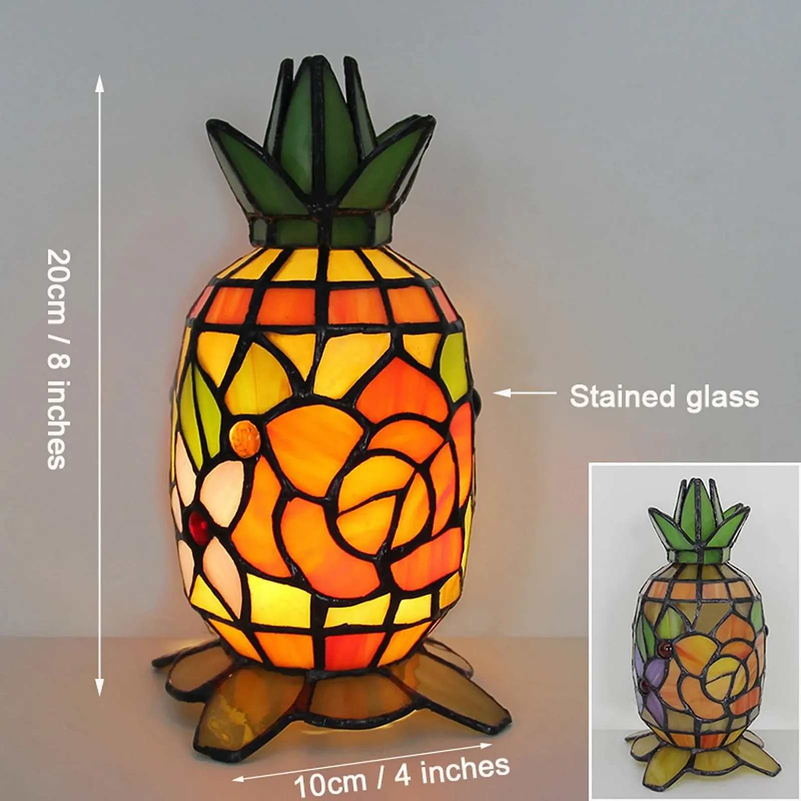Настільна лампа GDLight Tiffany Pineapple вітражне скло E14 бежева, фото №2