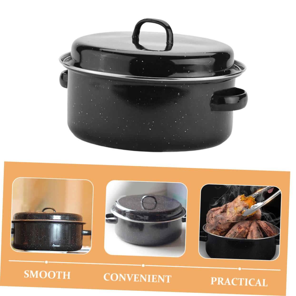 Гусятниця емальована з кришкою та двома ручками, термостійка, фото №6 Гусятниця емальована з кришкою та двома ручками, термостійка, фото №6