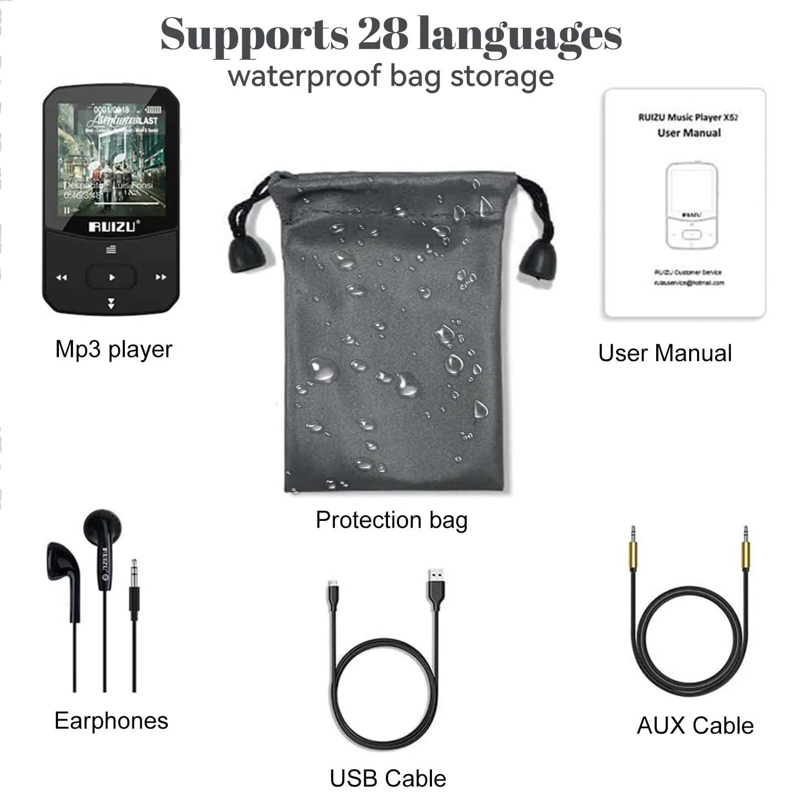 MP3 плеєр 64GB Bluetooth 5.3 Sport з 1.5-дюймовим TFT кольоровим екраном, Mini Music Player з кліпсою, для бігу, FM радіо, диктофон, крокомір, A-B повтор, підтримка SD-карти 128GB, фото №9