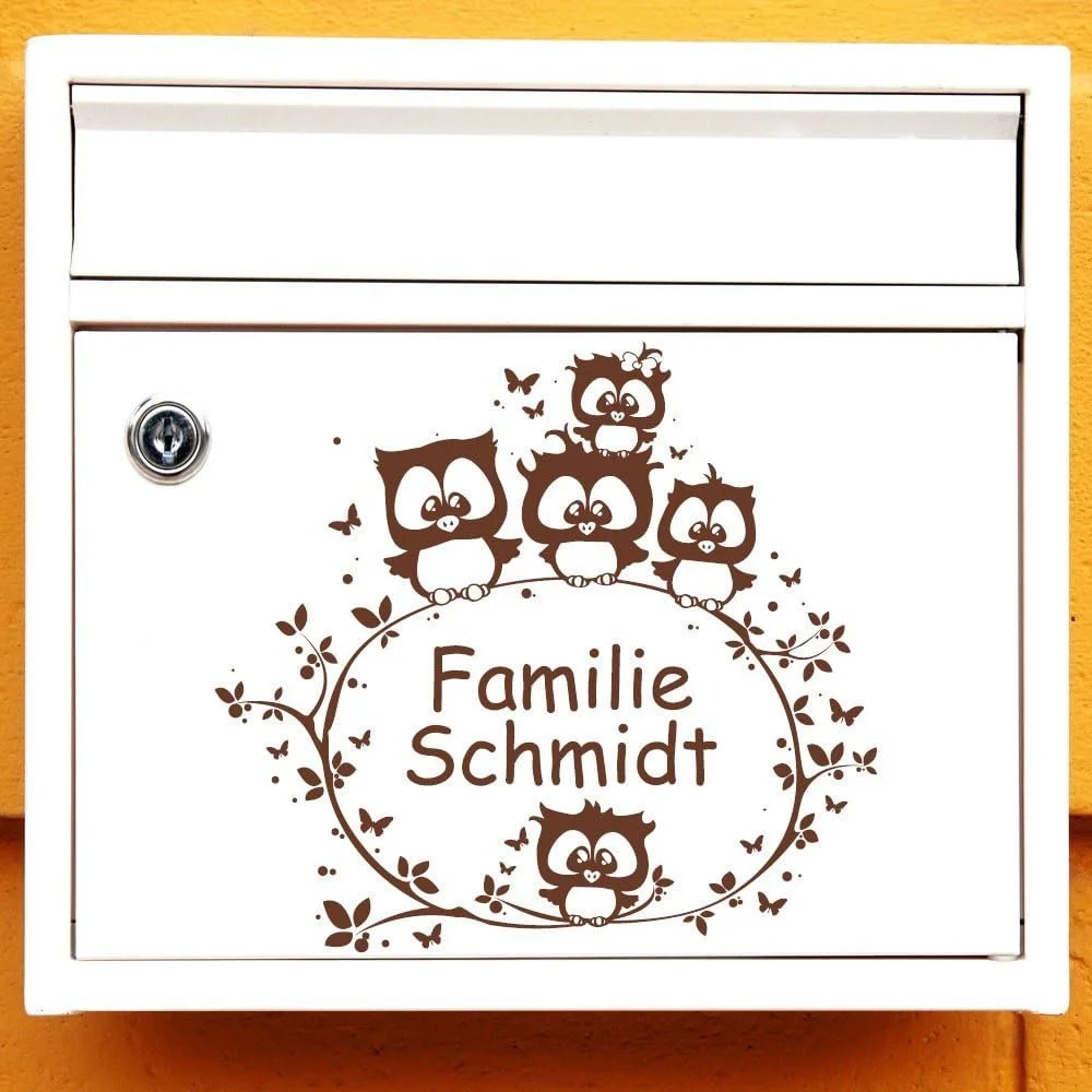 Наклейка для почтового ящика Wandtattoo-Loft Five Owls on a Branch Прозрачная 20 x 21 см, фото №1