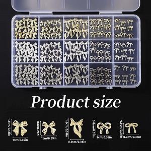 Аксесуари для нігтів Бантики 135шт Металеві прикраси у формі бантиків 5 видів Золотий, біле золото та срібний synthetic.ua - Фото 1