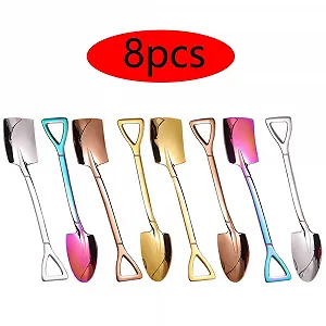 Ложка-лопатка из нержавеющей стали 8 штук Ложка для кофе Ложка для мороженого Ложка для десертов Ложка для кофе Ложка для арбуза Ложка для сахара Ложка для десертов Маленькая ложка Креативная ложка в форме лопаты для кухни synthetic.ua - Фото 1