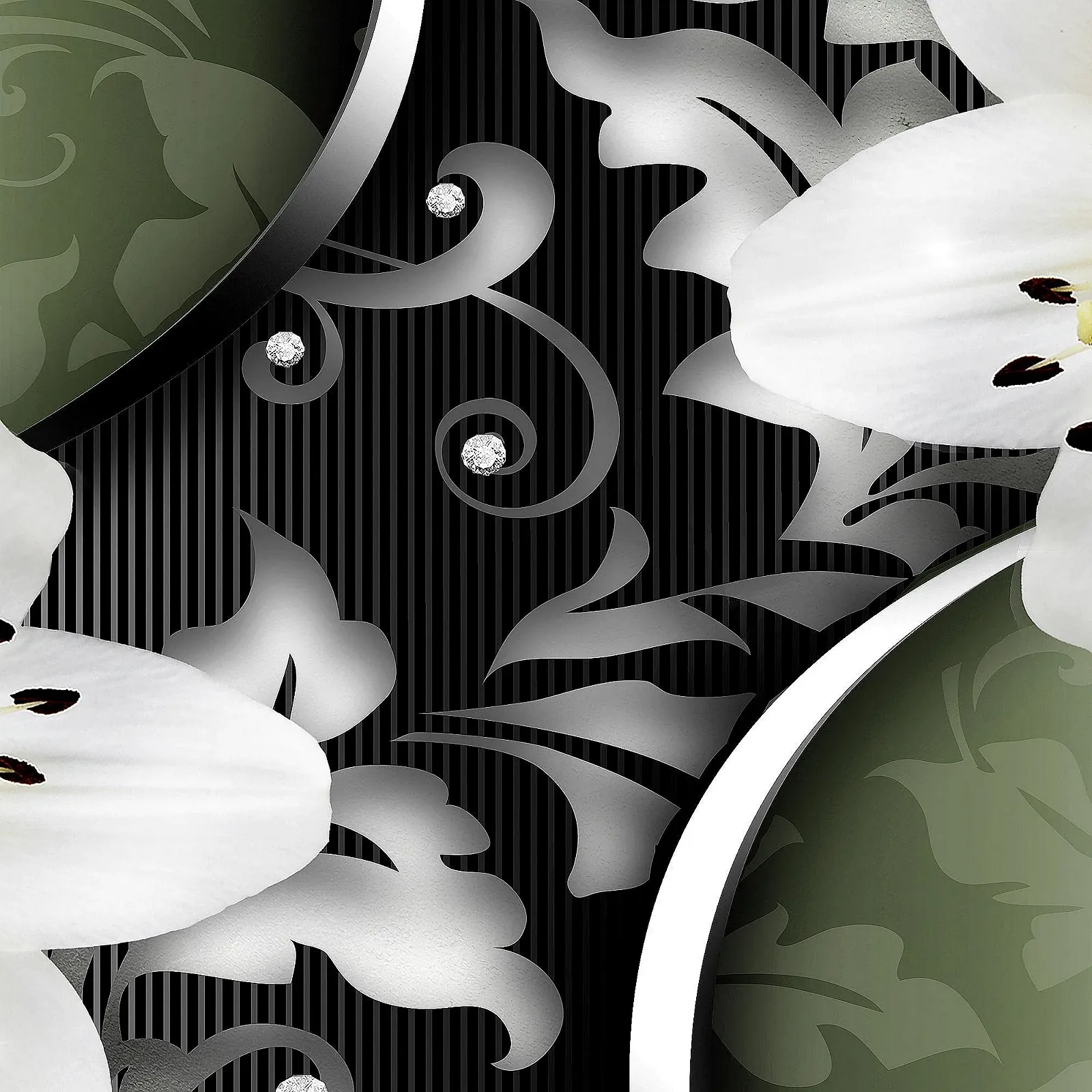 Картина на полотні Runa Art 208053b Лілії 5 частин Зелений/Чорний, фото №8